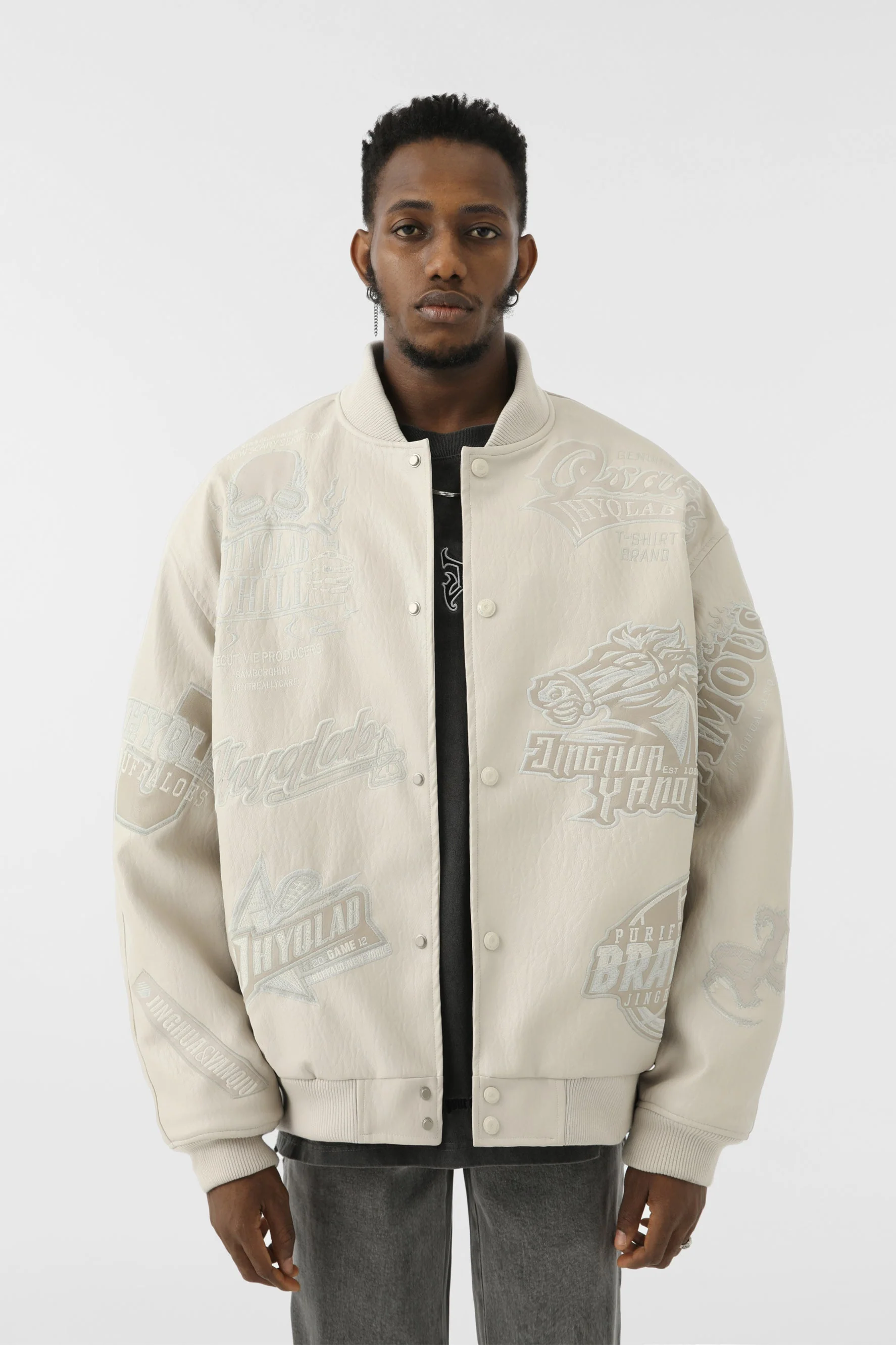 JHYQ EMBROIDERED PATCHES BASEBALL JACKET