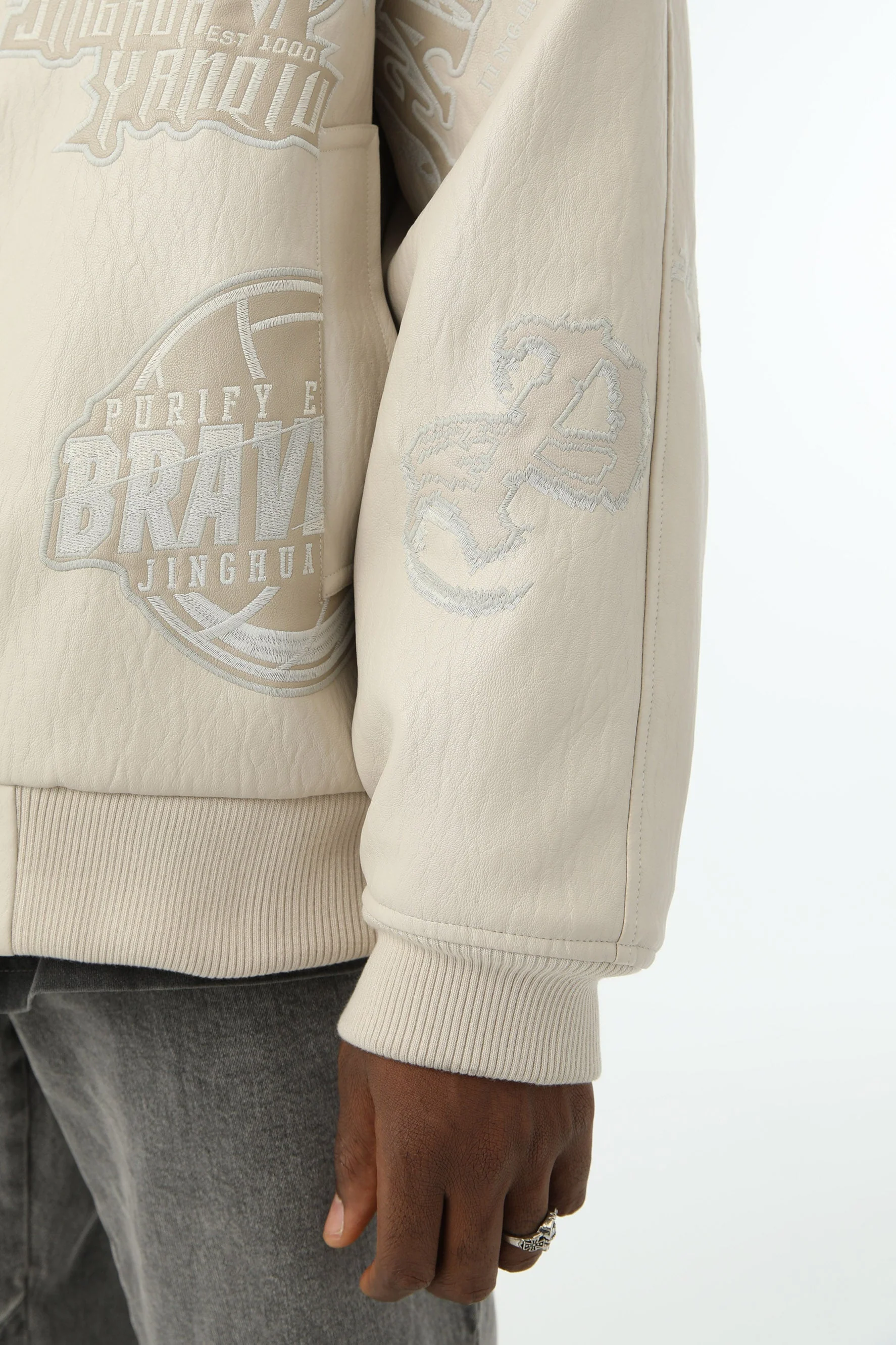 JHYQ EMBROIDERED PATCHES BASEBALL JACKET - Image 5