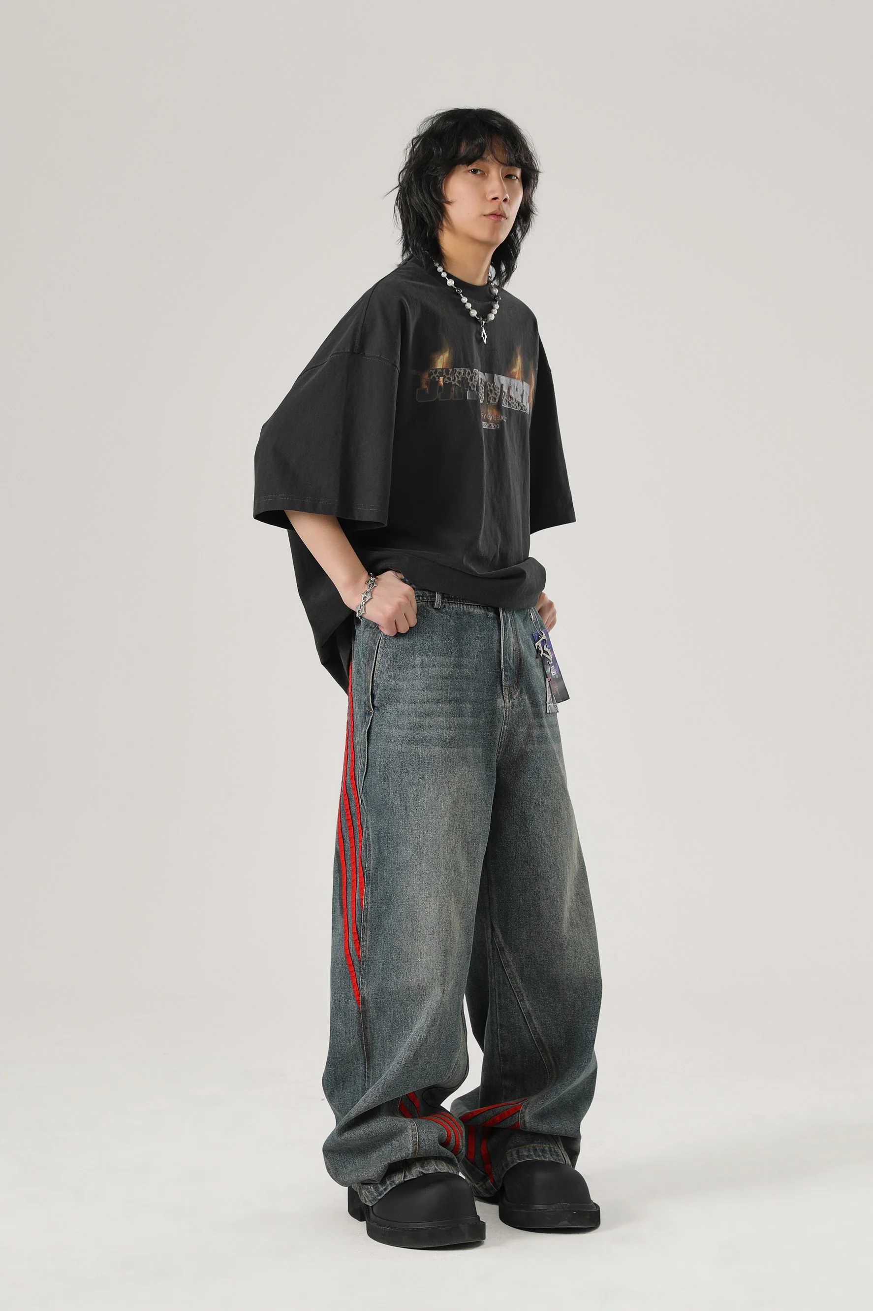 JHYQ SPLICING STRIPED JEANS - Image 2