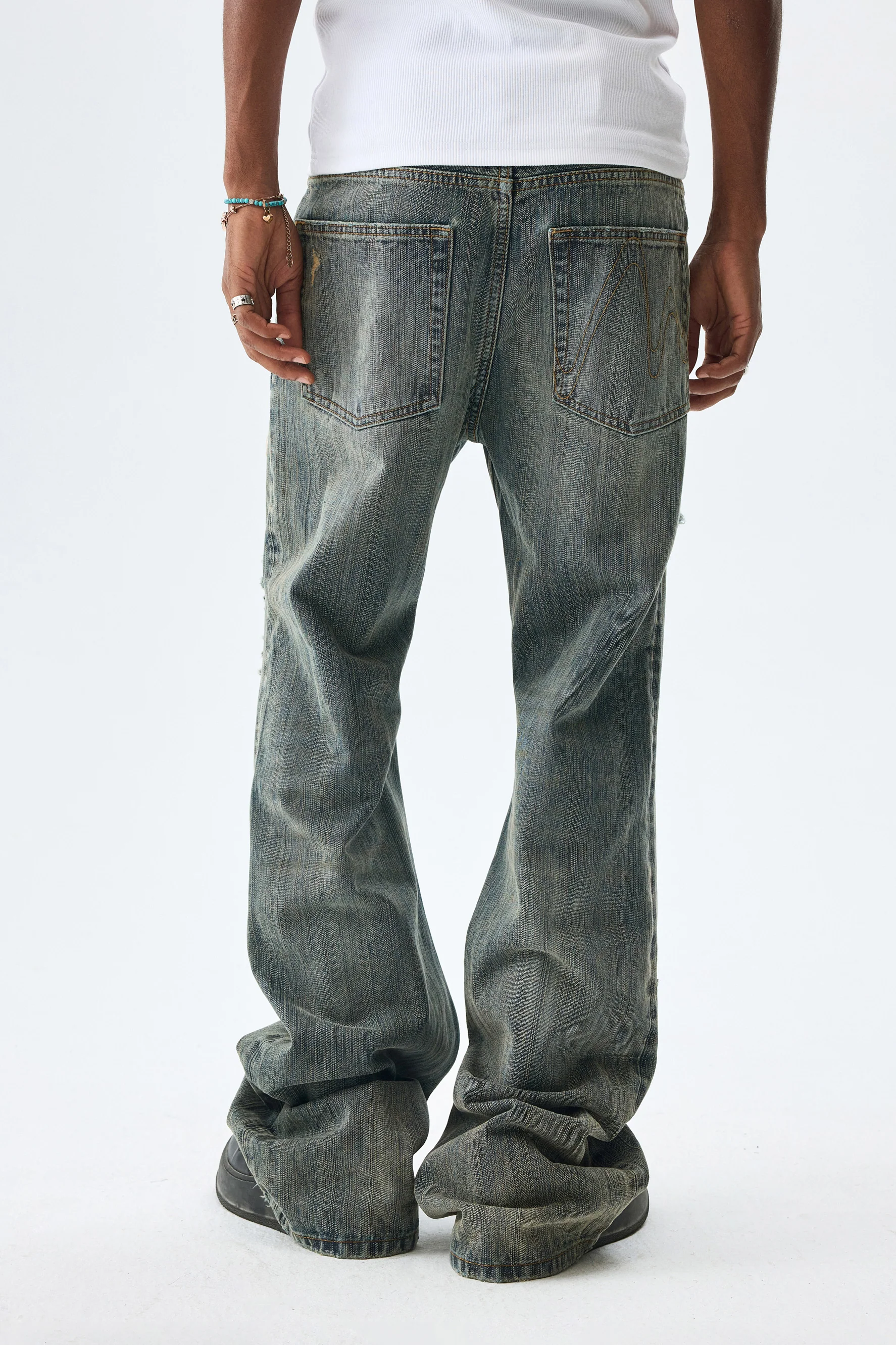 MEDM BAMBOO PATTERN WASHED JEANS - Image 5