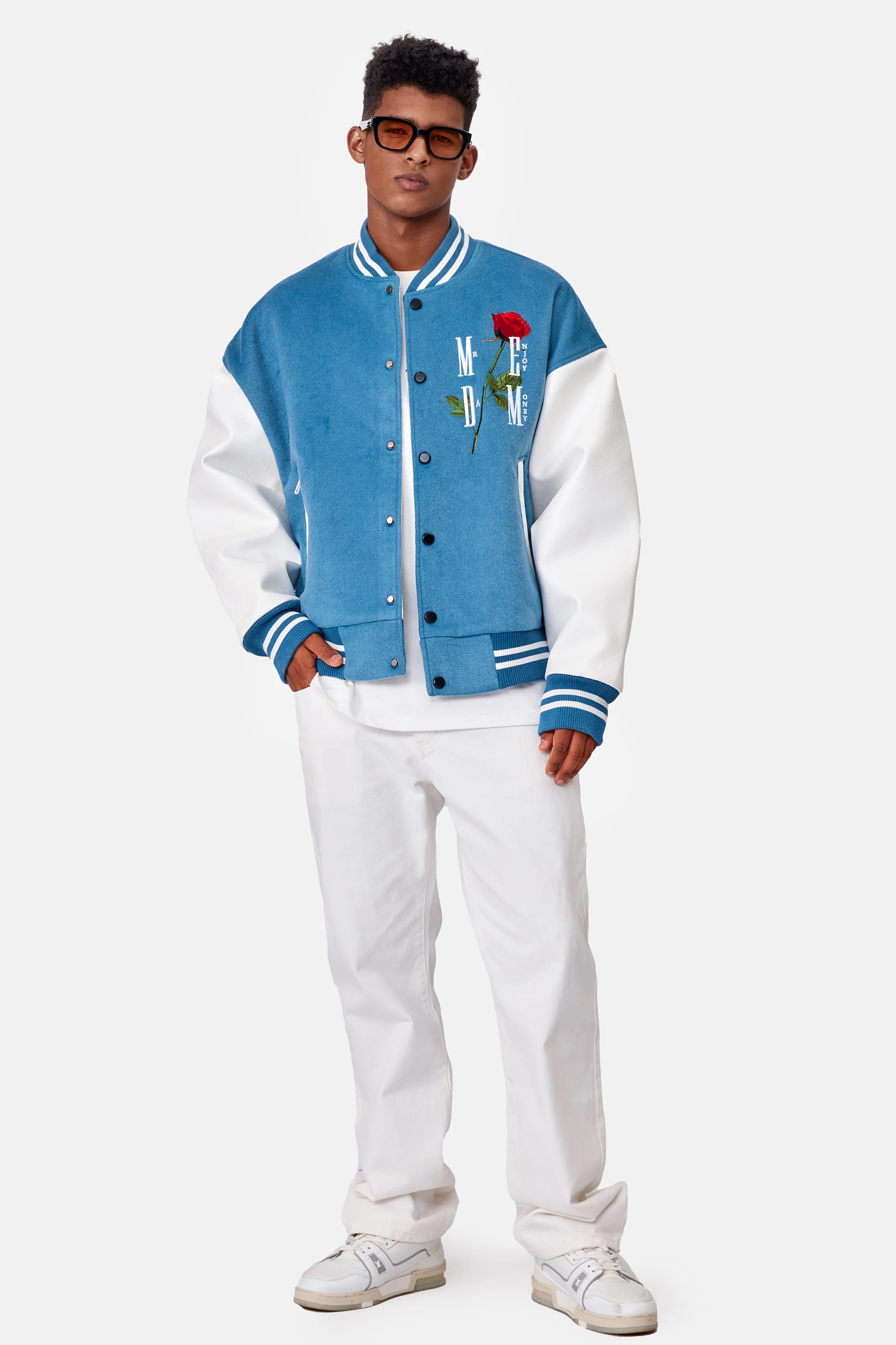 MEDM EMBROIDERED ROSE BASEBALL JACKET - Image 4