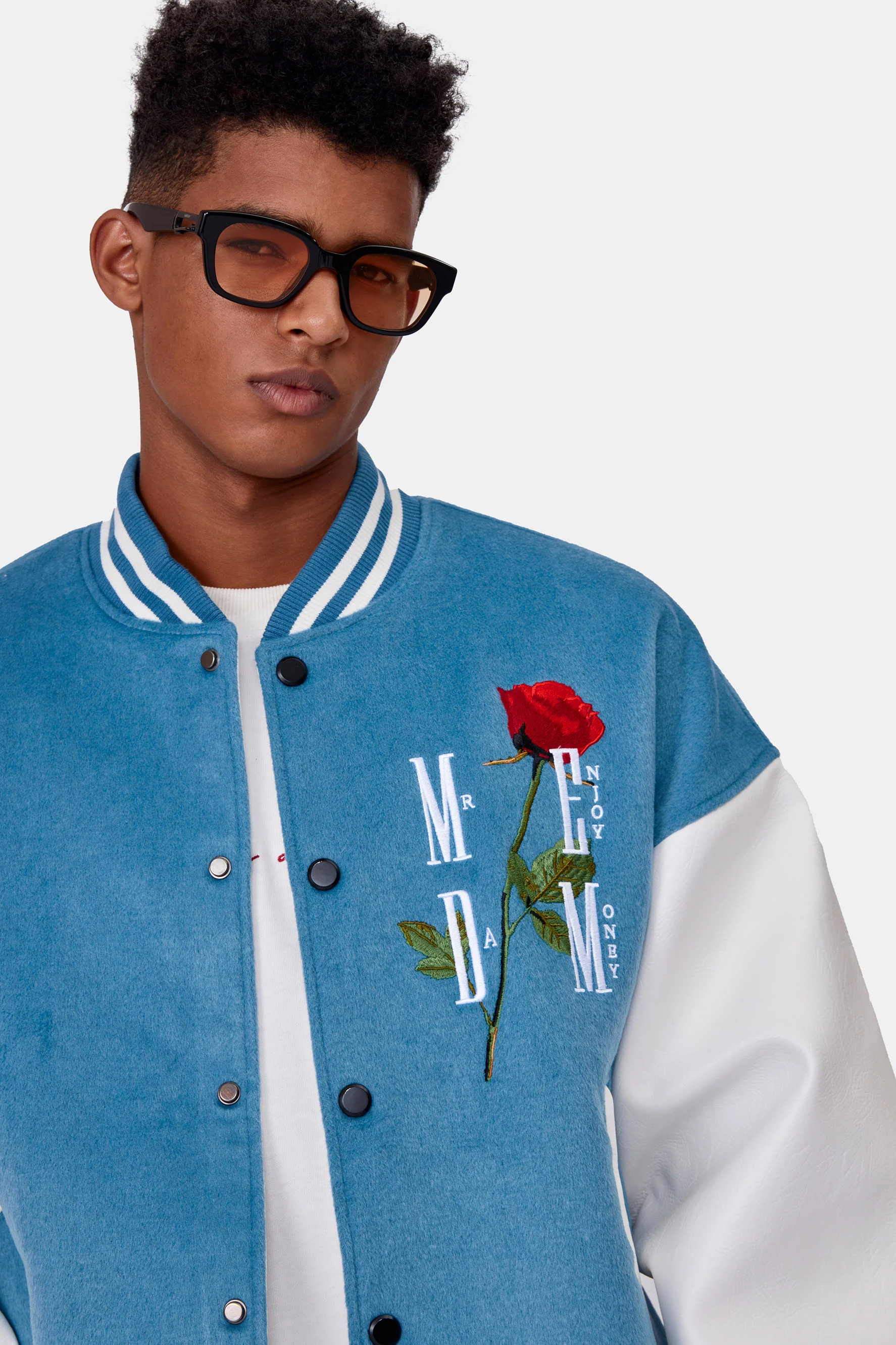 MEDM EMBROIDERED ROSE BASEBALL JACKET - Image 5