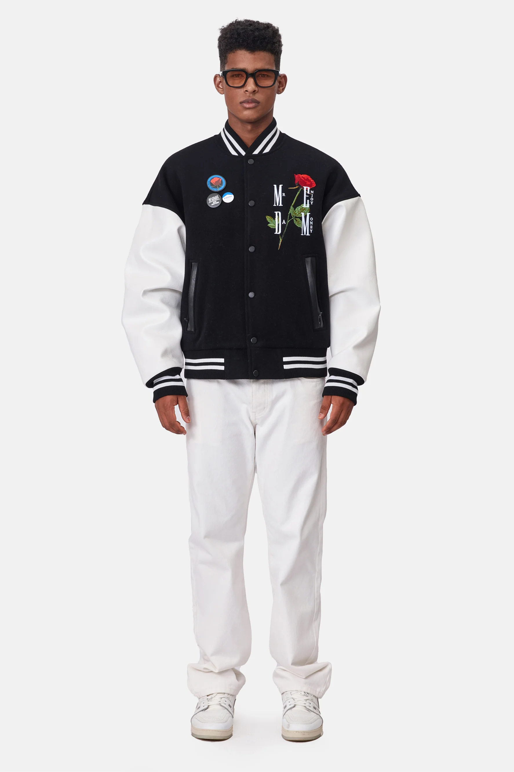 MEDM EMBROIDERED ROSE BASEBALL JACKET - Image 3