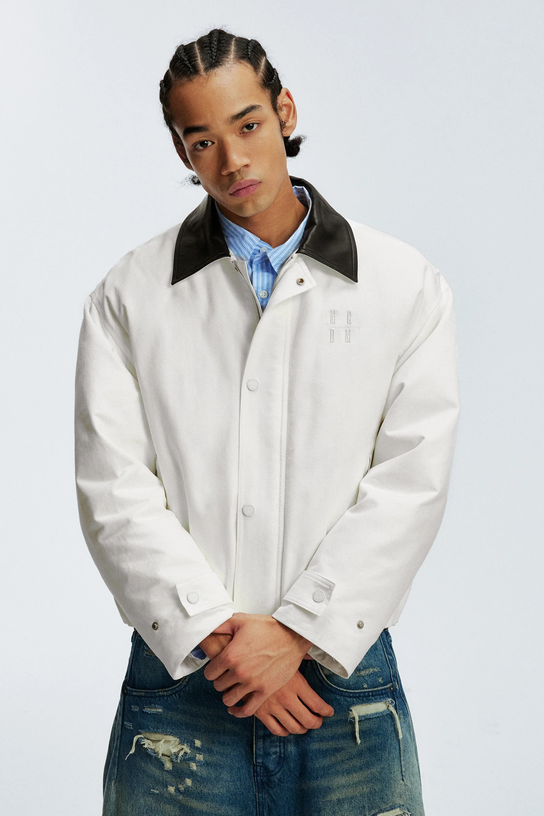 MEDM LAMBSKIN LEATHER COLLAR JACKET