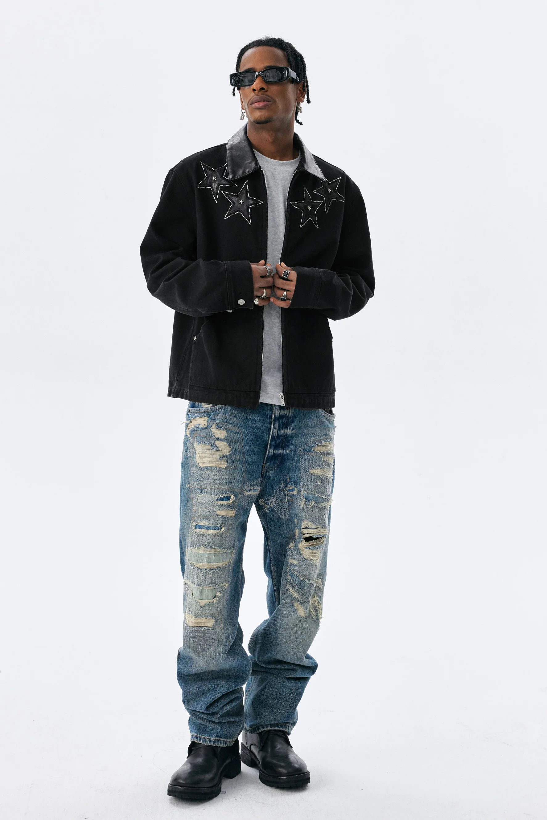 MEDM STAR RIVET LEATHER JACKET - Image 4