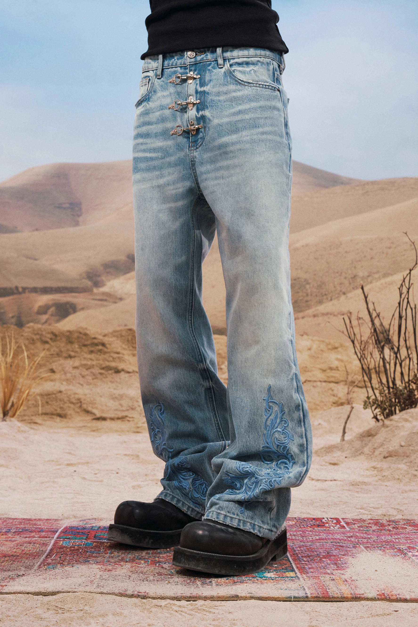 YADCREW AIRCRAFT BUTTON JEANS