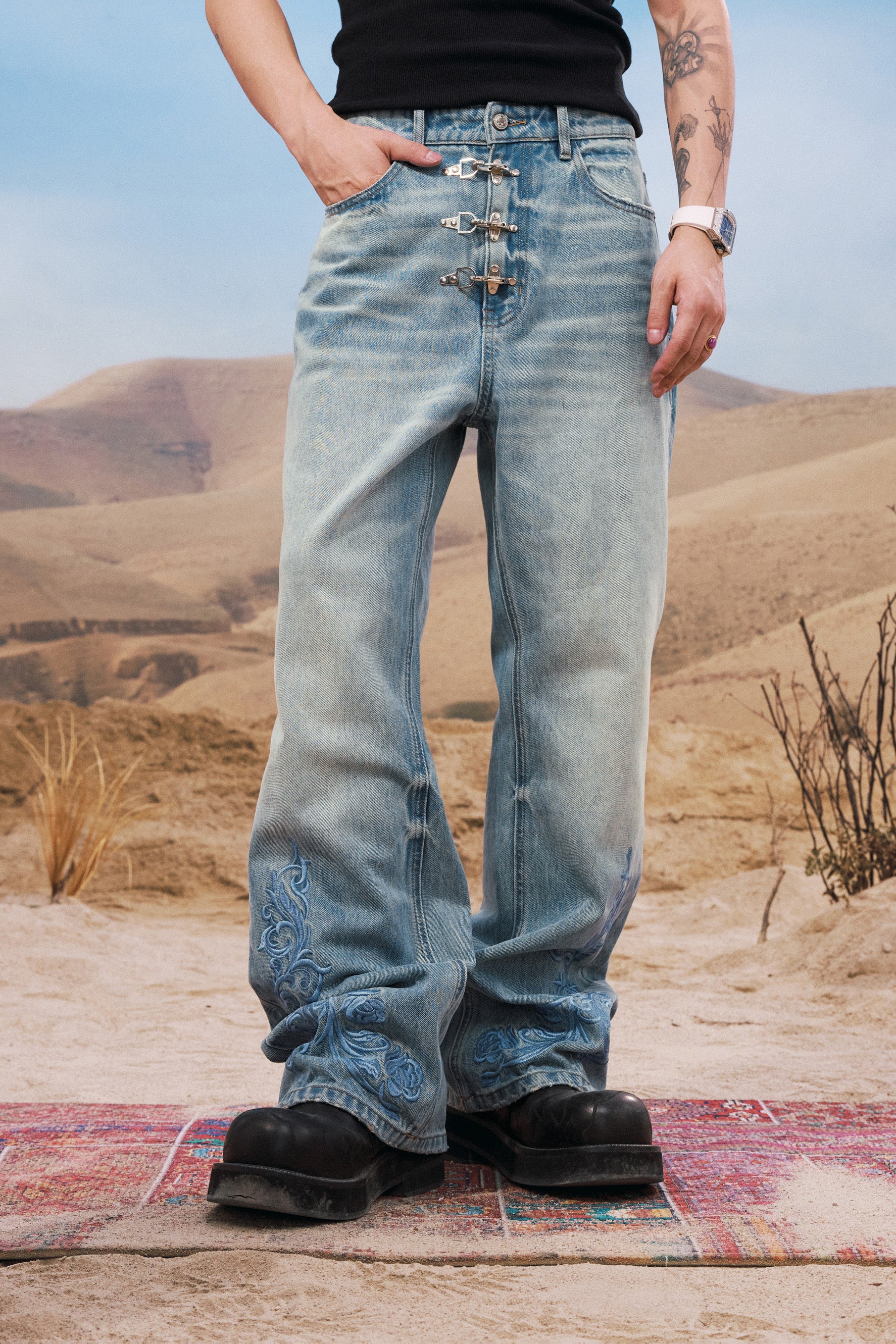 YADCREW AIRCRAFT BUTTON JEANS - Image 2