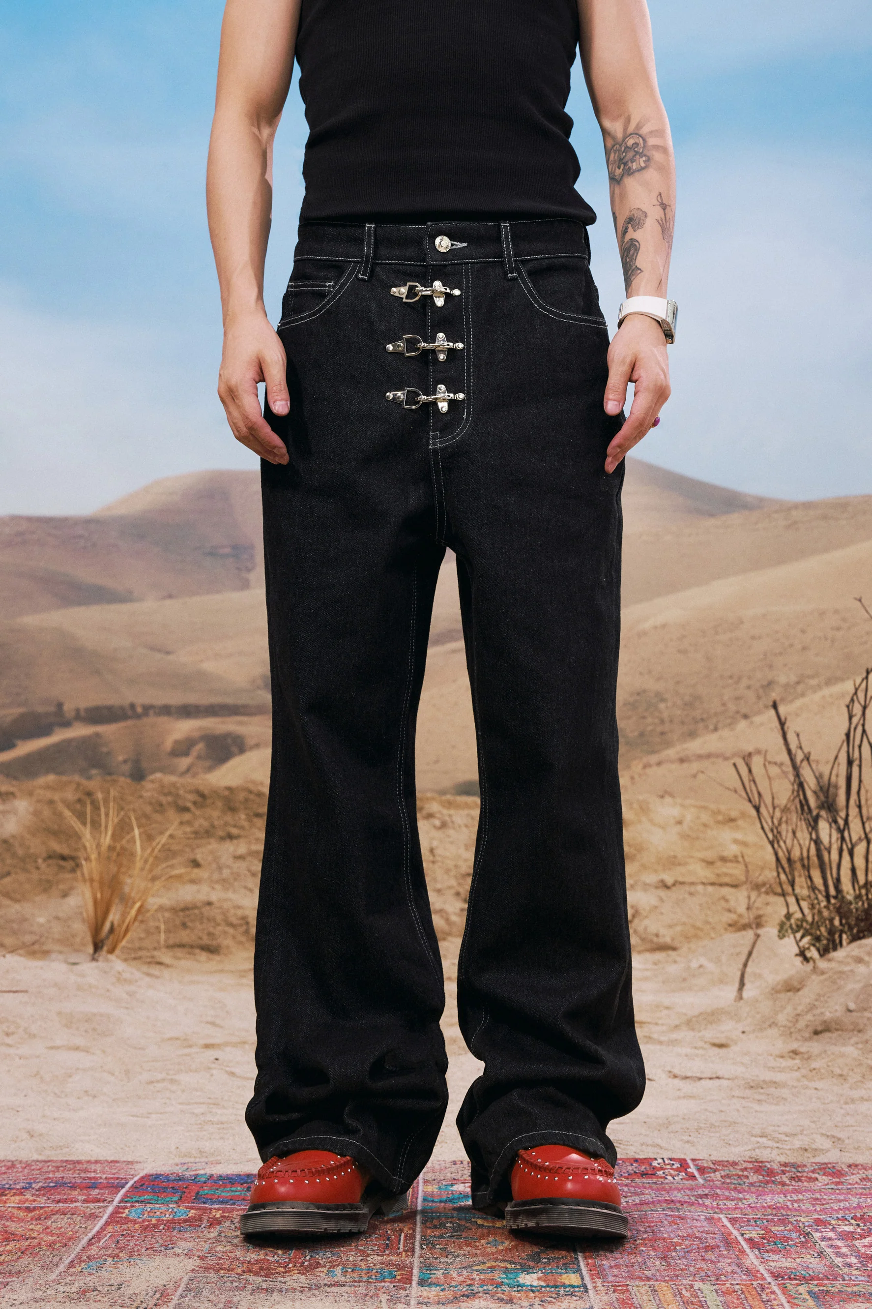 YADCREW AIRCRAFT BUTTON JEANS