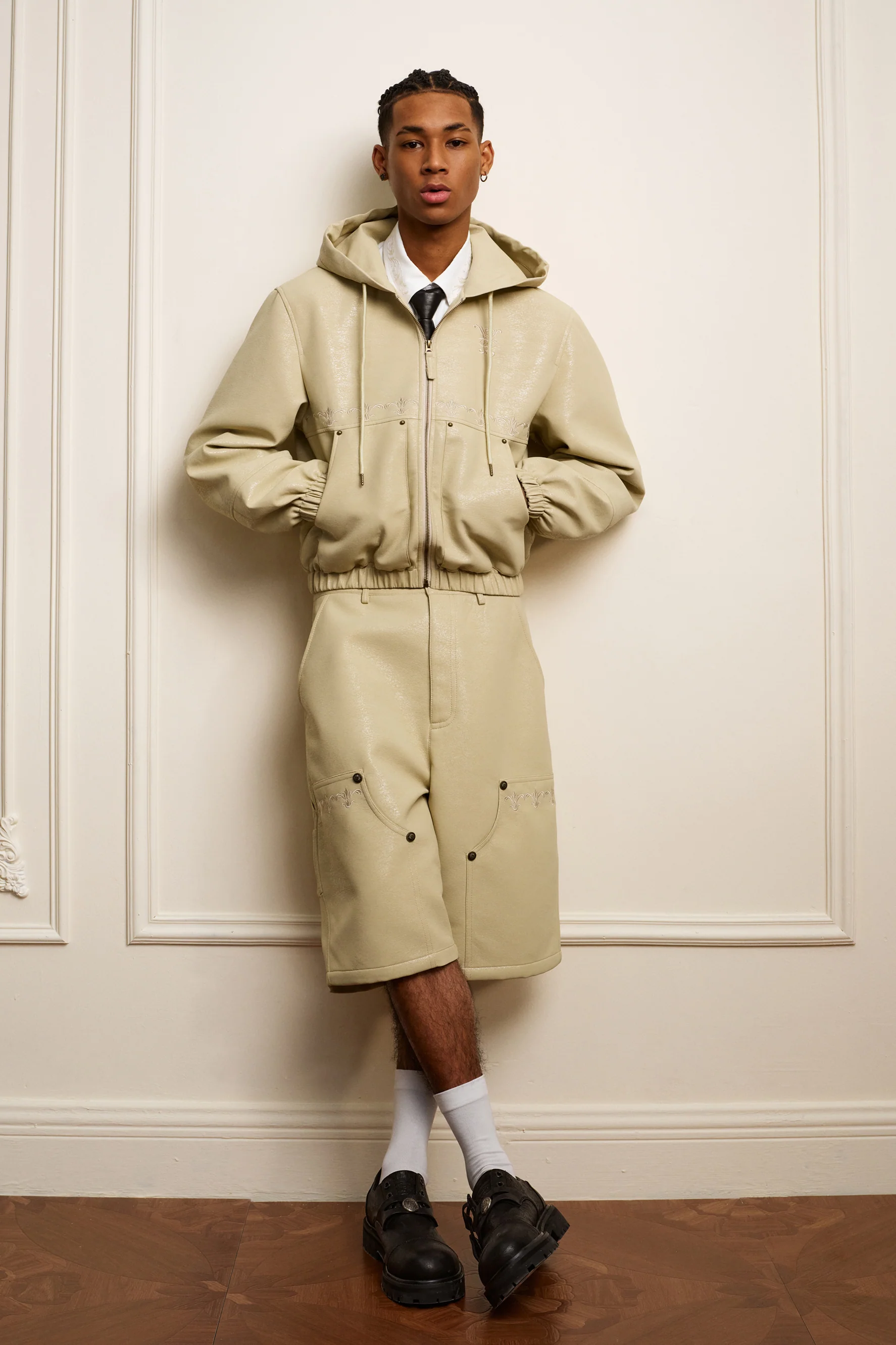 YADCREW GLITTER HOODED LEATHER JACKET - Image 2