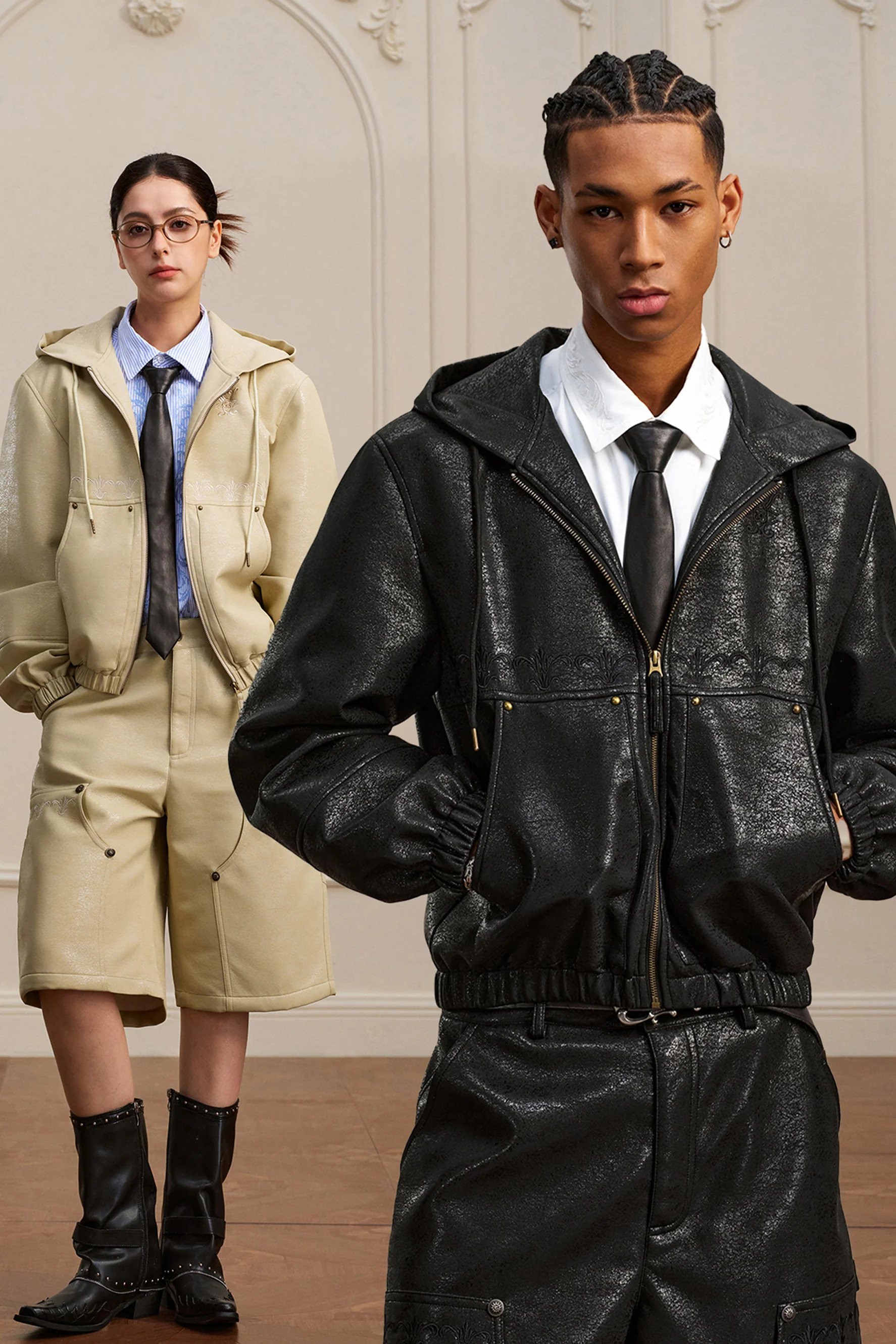 YADCREW GLITTER HOODED LEATHER JACKET - Image 3