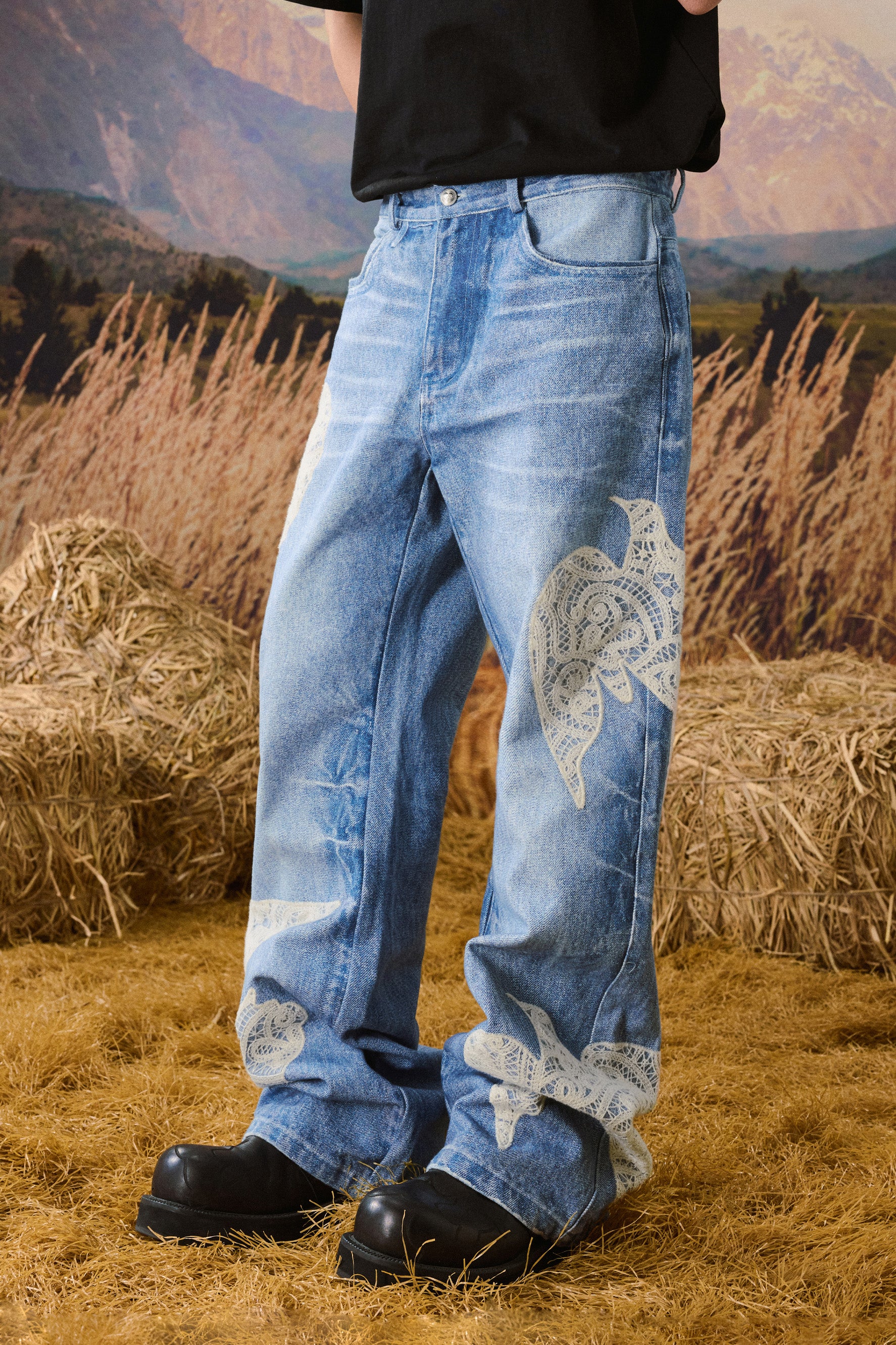 YADCREW LACE DOVE STICHING JEANS