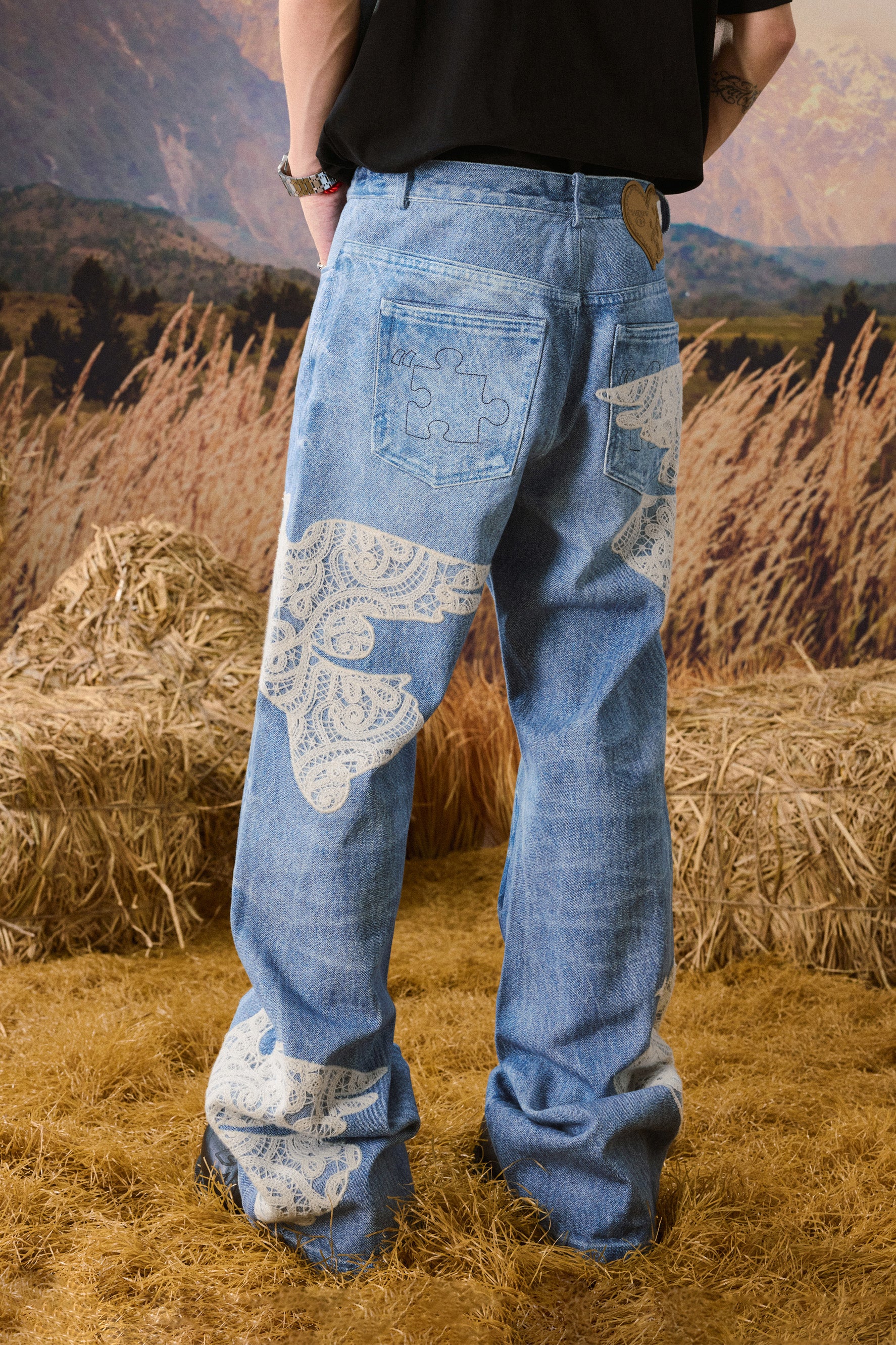 YADCREW LACE DOVE STICHING JEANS - Image 5