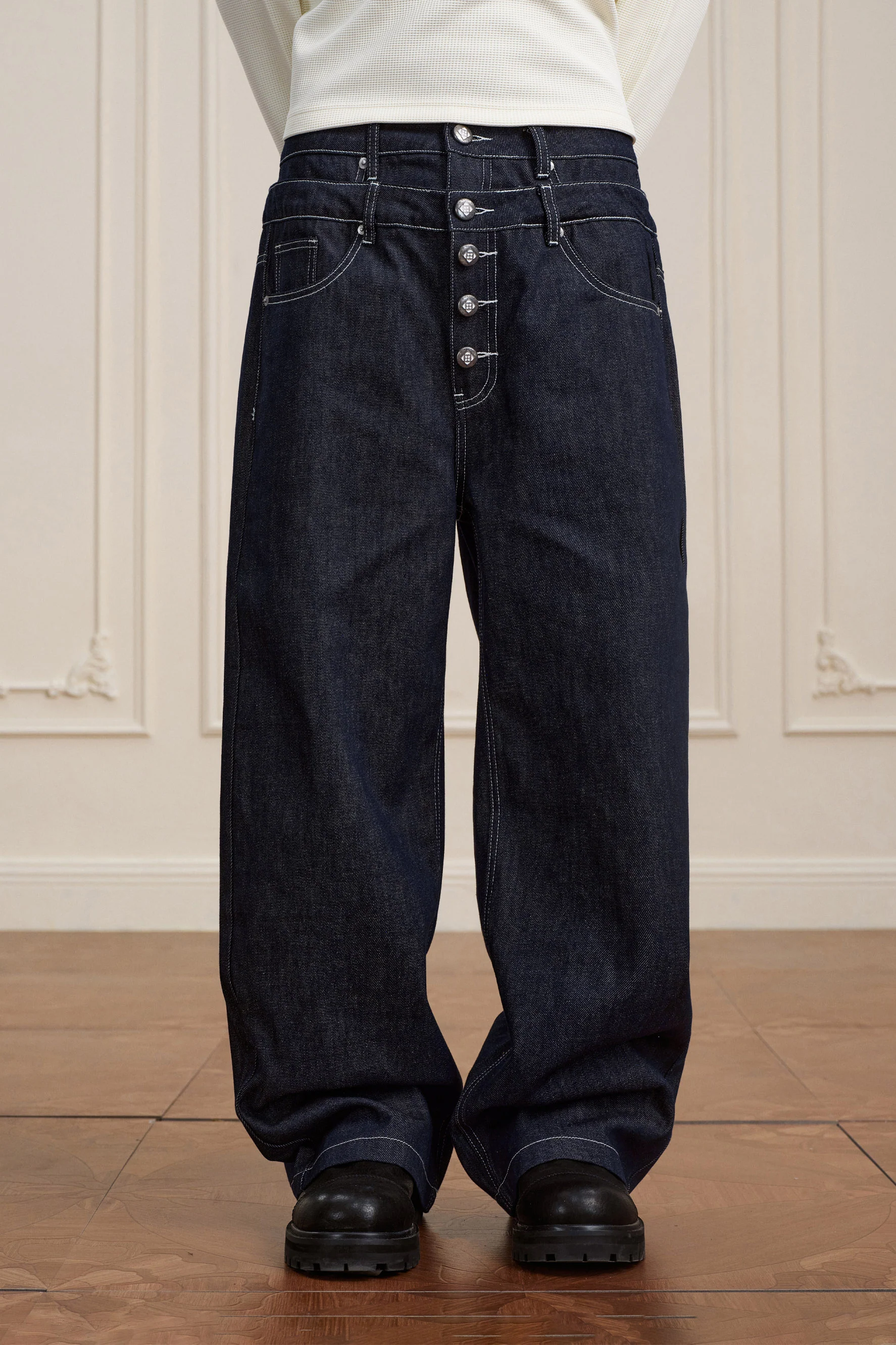YADCREW RAW DENIM DOUBLE WAIST JEANS - Image 2