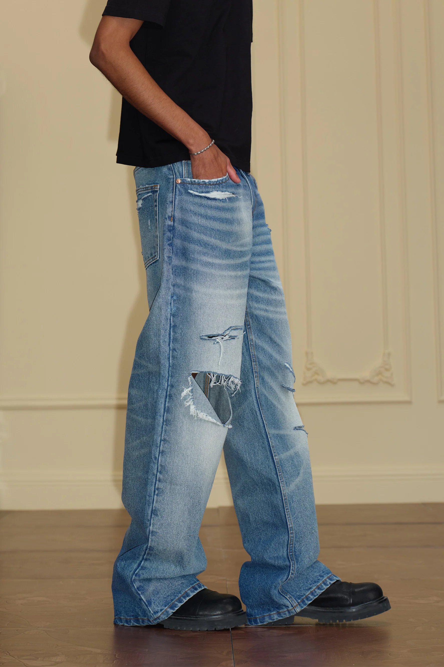 YADCREW RIPPED WIDE LEG JEANS - Image 2