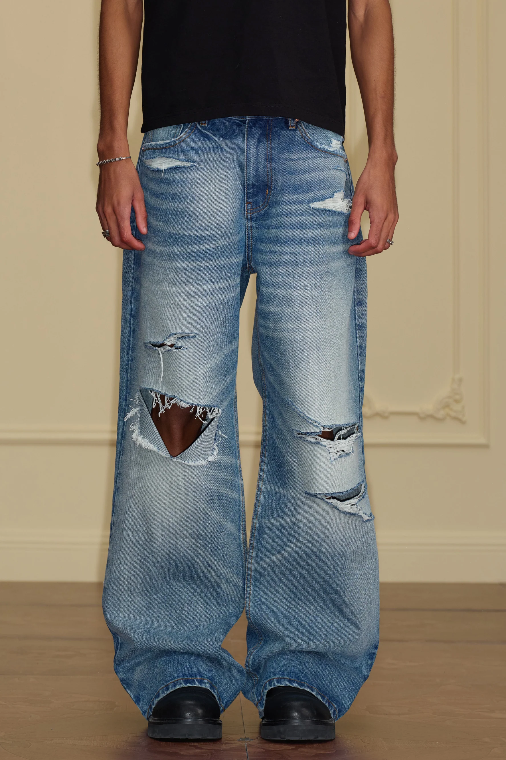 YADCREW RIPPED WIDE LEG JEANS - Image 6